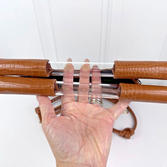 BEIS Crossbody Bag Cognac Croc-Embossed Acrylic Handle Organizer Purse - Picture 3 of 12